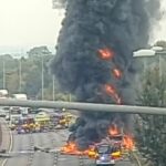 M25 was closed to flames after the truck crashes